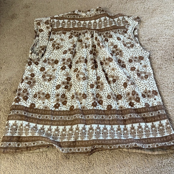 Blue Boheme OS Carla Printed Blouse Short Sleeves Camel Color 100% Cotton Boho - Picture 7 of 7